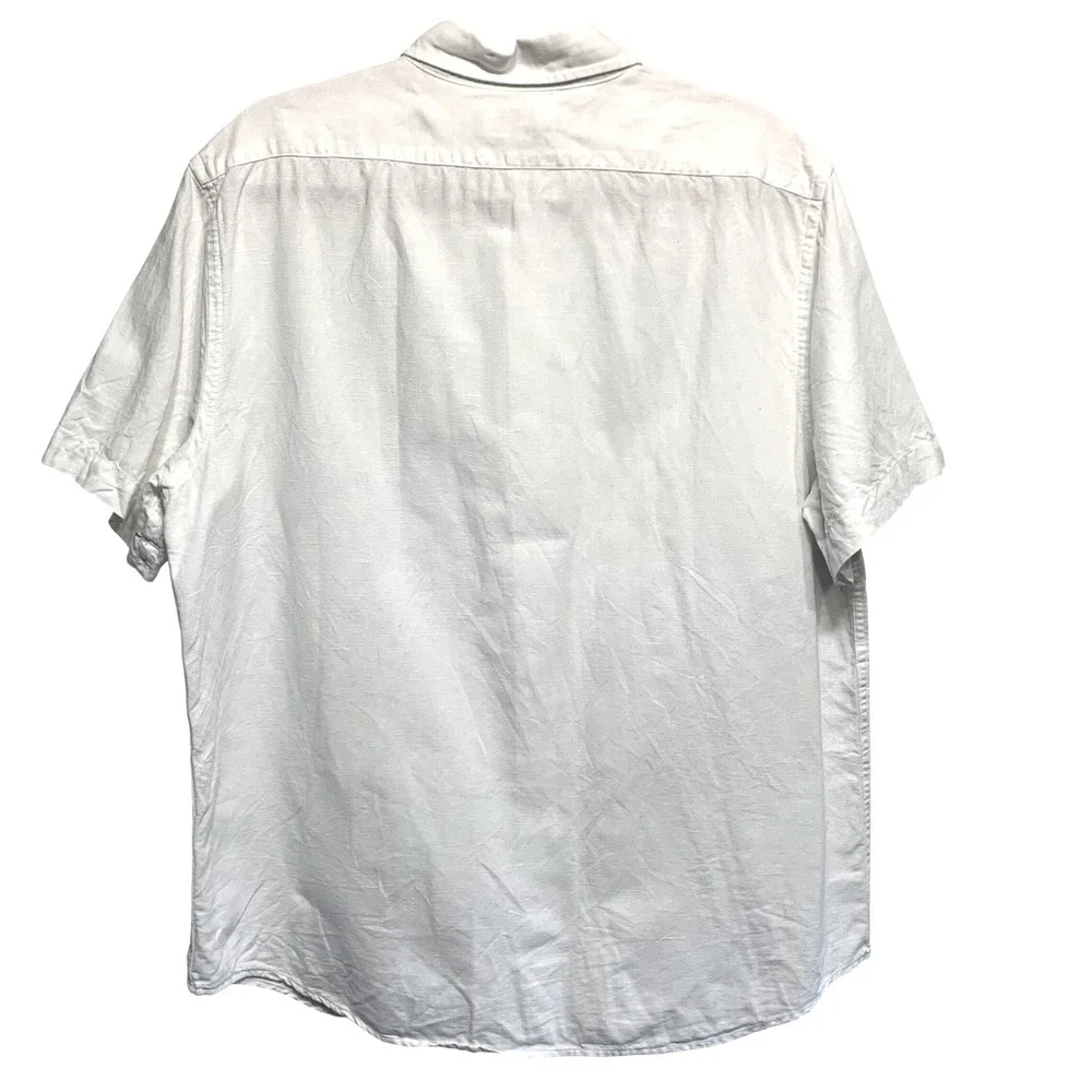 Banana Republic Mens Shirt Large White Slim Linen-Blend Short Sleeve Button Down